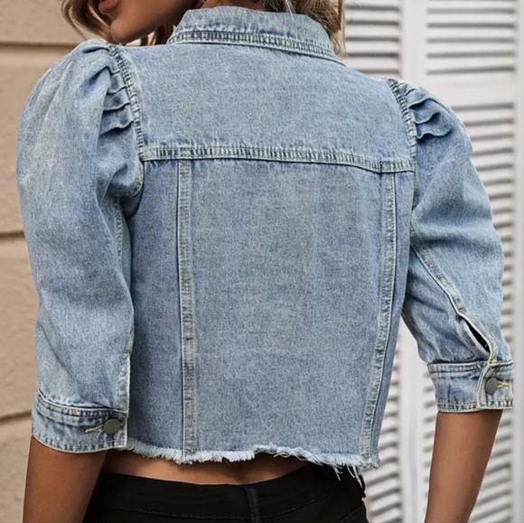EUC Puff sleeve denim crop jean jacket 3XL - Picture 3 of 10